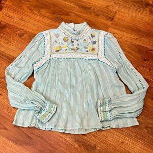 Anthropologie blank peasant embellished top